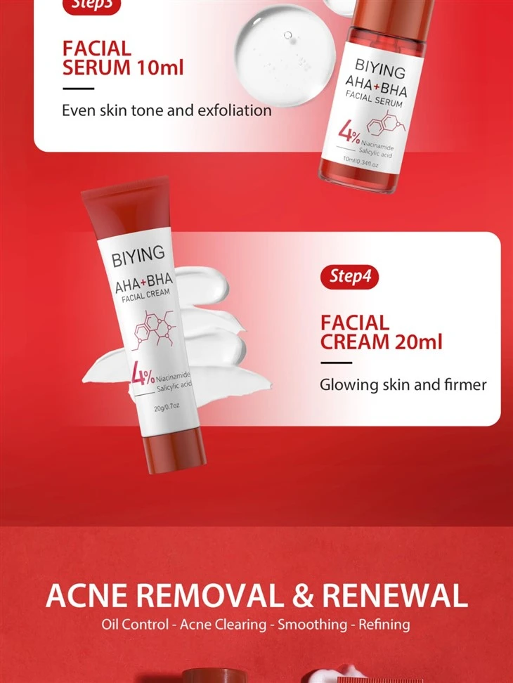 AHA+BHA Oil Control Skincare Set Anti Acne Cosmetics 4 Piece Facial Care Set